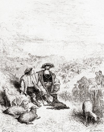 The Shepherd and the King, from a late 19th century edition of Fables de La Fontaine by Gustave Dore